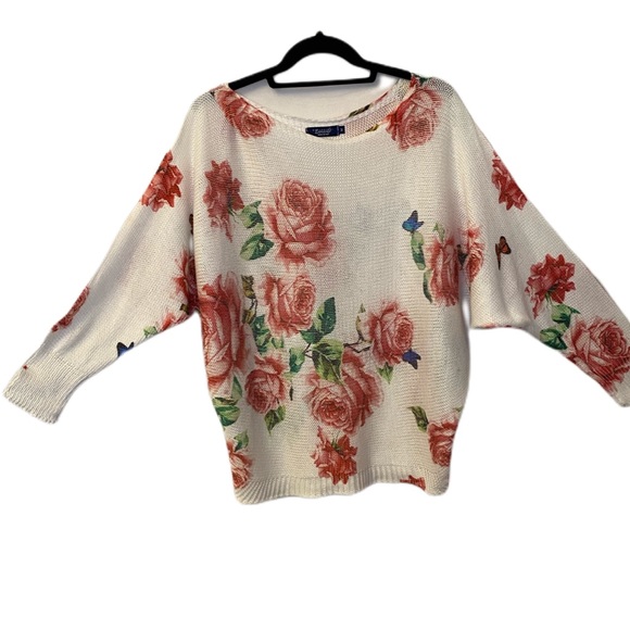 Leonardo Collection Open Knit Floral Sweater Med - Picture 2 of 7